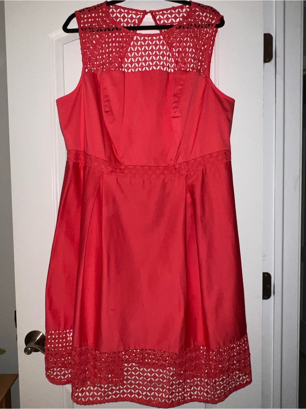 Calvin Klein Red Sleeveless A-Line Dress with Eyelet Trim